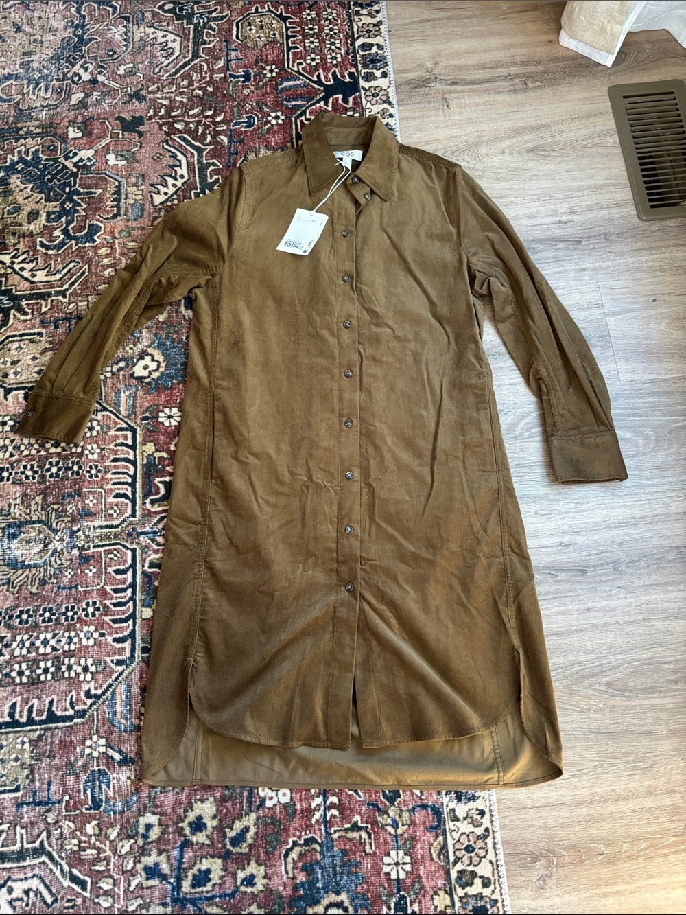 COS Brown Corduroy Long-Sleeve Button-Front Shirt Dress